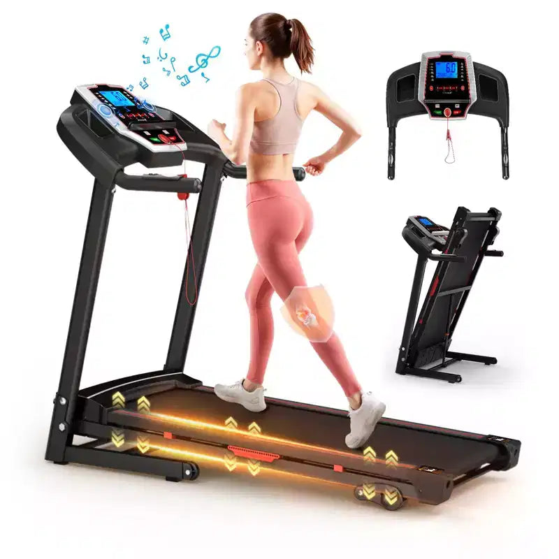 Tapis roulant pieghevole Okak 3.5HP con 12 programmi preimpostati, tapis roulant pieghevole con inclinazione e APP, tapis roulant portatile per appartamento, nero