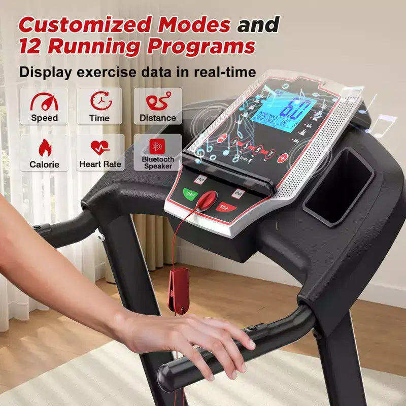 Tapis roulant pieghevole Okak 3.5HP con 12 programmi preimpostati, tapis roulant pieghevole con inclinazione e APP, tapis roulant portatile per appartamento, nero