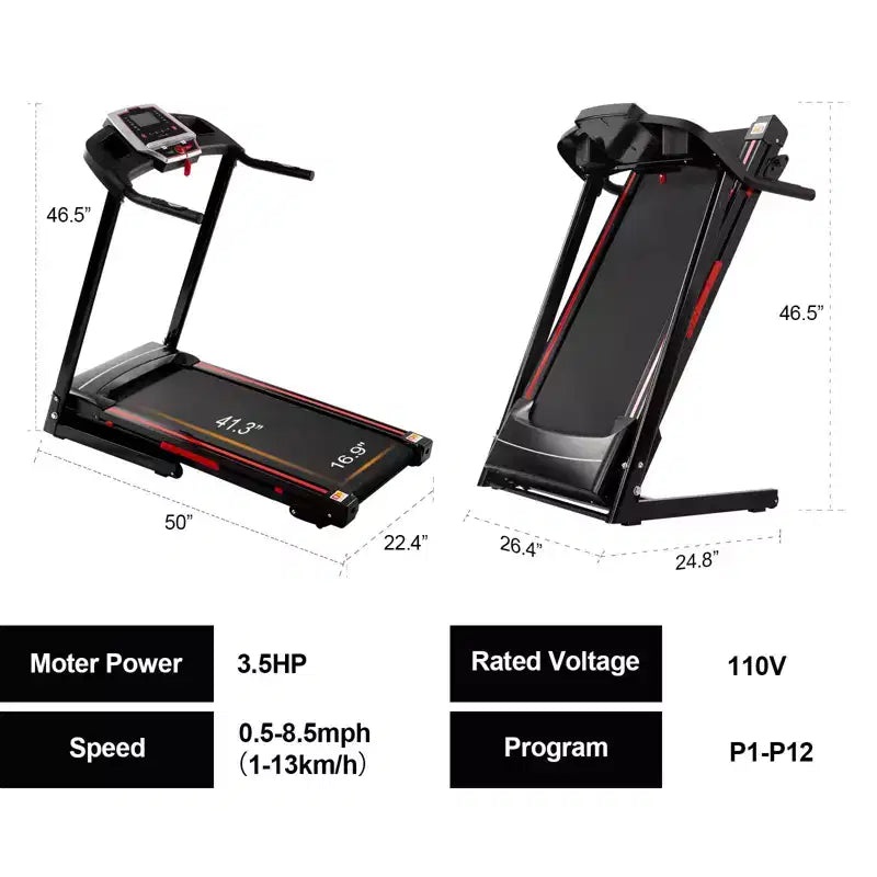 Tapis roulant pieghevole Okak 3.5HP con 12 programmi preimpostati, tapis roulant pieghevole con inclinazione e APP, tapis roulant portatile per appartamento, nero