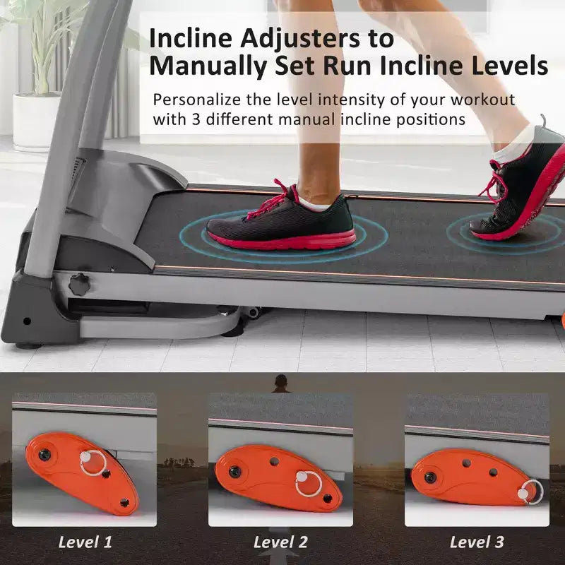 Okak 2.5HP Easy Folding Treadmill with Device Holder & Pulse Sensor, Walking Pad with 3-Level Incline Adjustable, Compact Treadmill, Black