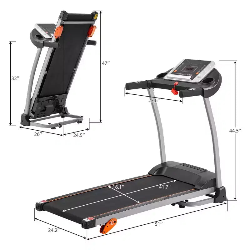 Okak 2.5HP Easy Folding Treadmill with Device Holder & Pulse Sensor, Walking Pad with 3-Level Incline Adjustable, Compact Treadmill, Black
