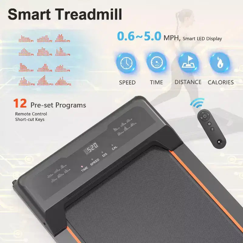 Tapis roulant Okak Walking Pad con display LED e telecomando, tapis roulant da sotto scrivania da 2,5 HP, tapis roulant portatile per casa, ufficio, nero
