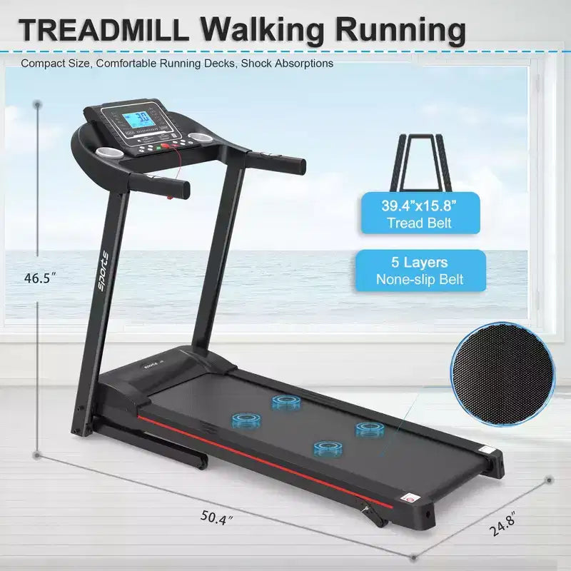 Tapis Roulant Pieghevole Okak con Inclinazione e Schermo LCD da 5 Pollici, Tapis Roulant Portatile con Musica Bluetooth, Walking Pad per Uomo e Donna, Nero