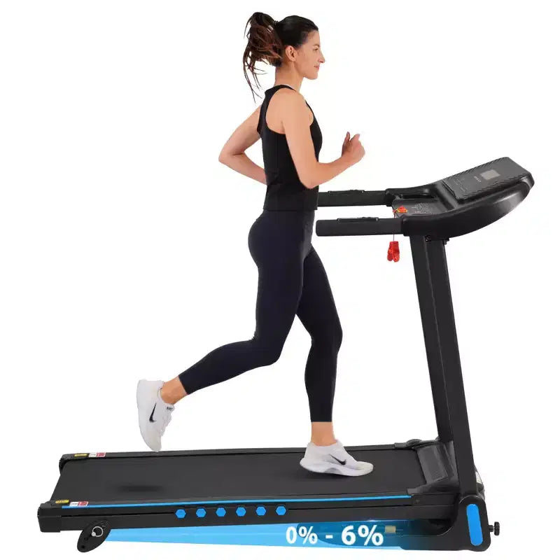 Tapis roulant Okak 3.0 HP con inclinazione e sistema idraulico, tapis roulant pieghevole automatico con ricarica Type C e USB, Walking Pad con altoparlante Bluetooth, nero