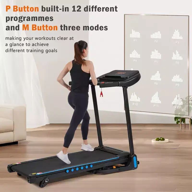 Tapis roulant Okak 3.0 HP con inclinazione e sistema idraulico, tapis roulant pieghevole automatico con ricarica Type C e USB, Walking Pad con altoparlante Bluetooth, nero