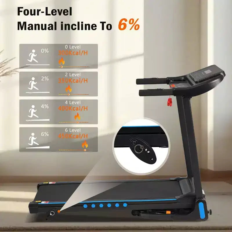 Tapis roulant Okak 3.0 HP con inclinazione e sistema idraulico, tapis roulant pieghevole automatico con ricarica Type C e USB, Walking Pad con altoparlante Bluetooth, nero