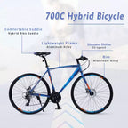 Bici da strada con trasmissione a 24 velocità, bici 700C con freni a disco, bici da città leggera con telaio in lega di alluminio, bici ibrida da strada per uomo e donna