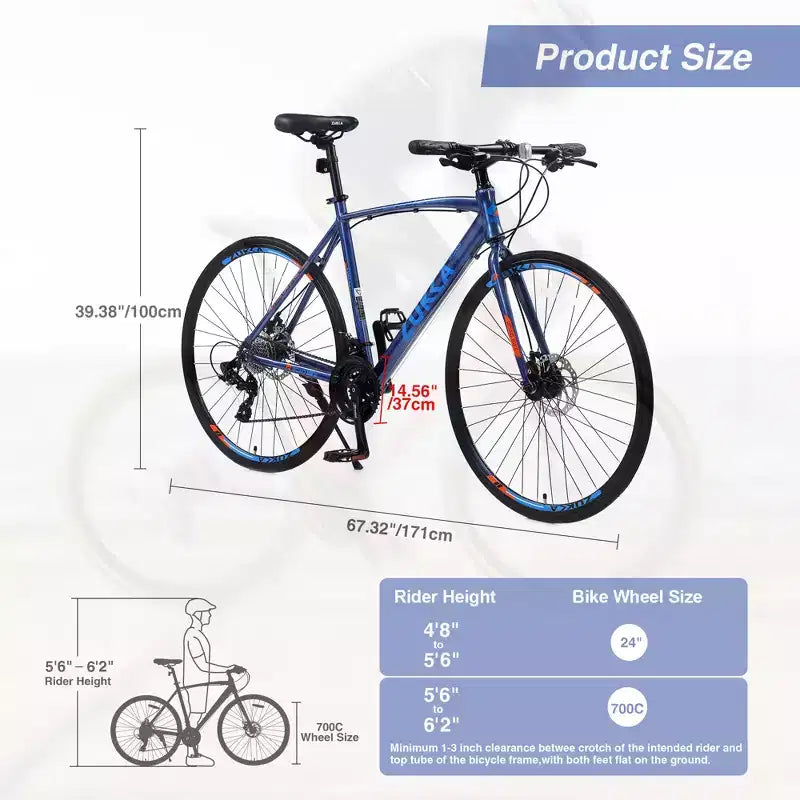 Bici da strada con trasmissione a 24 velocità, bici 700C con freni a disco, bici da città leggera con telaio in lega di alluminio, bici ibrida da strada per uomo e donna