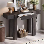 GDFStudio Sam 47.25 Rustic Minimalist Console Table with Hidden Drawer and Side Power Outlet