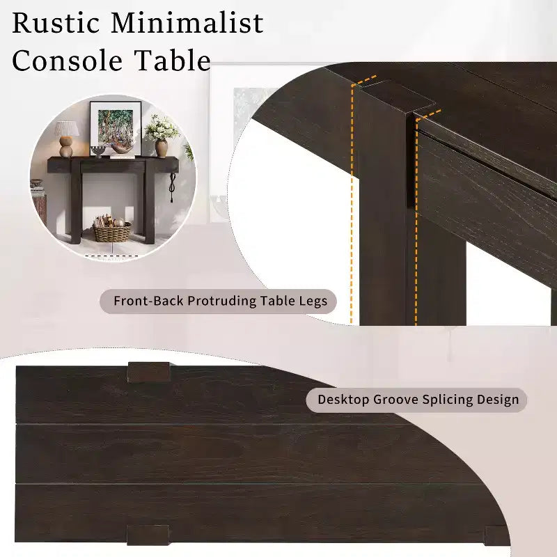 GDFStudio Sam 47.25 Rustic Minimalist Console Table with Hidden Drawer and Side Power Outlet