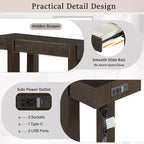 GDFStudio Sam 47.25 Rustic Minimalist Console Table with Hidden Drawer and Side Power Outlet