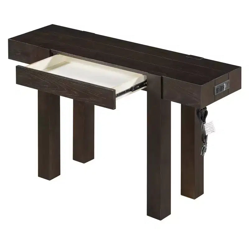 GDFStudio Sam 47.25 Rustic Minimalist Console Table with Hidden Drawer and Side Power Outlet
