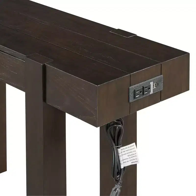 GDFStudio Sam 47.25 Rustic Minimalist Console Table with Hidden Drawer and Side Power Outlet