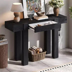 GDFStudio Sam 47.25 Rustic Minimalist Console Table with Hidden Drawer and Side Power Outlet