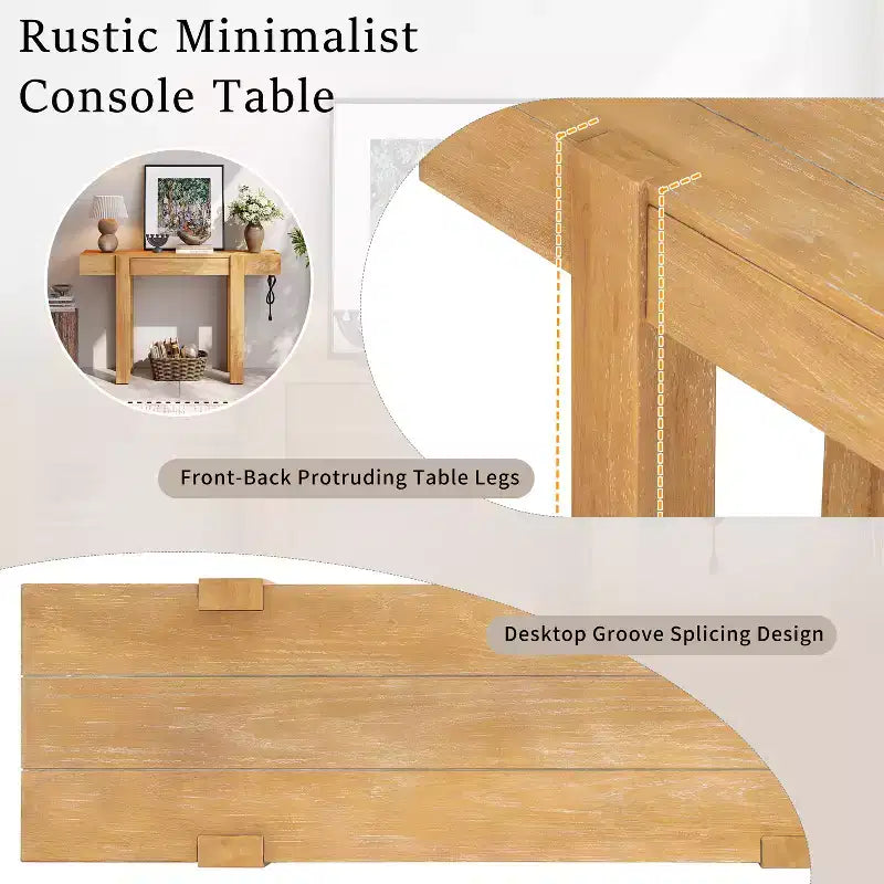 GDFStudio Sam 47.25 Rustic Minimalist Console Table with Hidden Drawer and Side Power Outlet