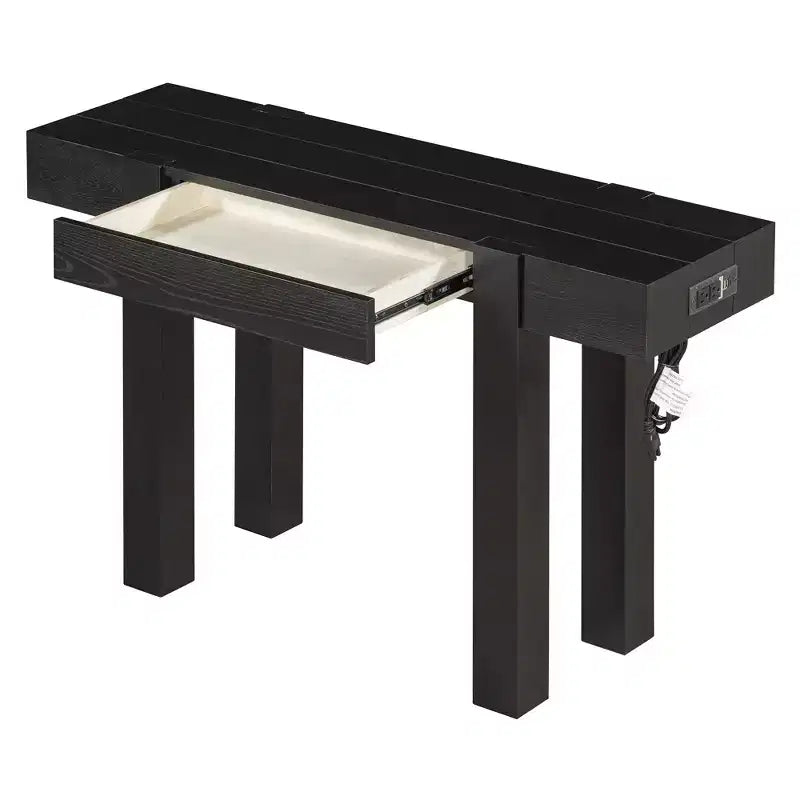 GDFStudio Sam 47.25 Rustic Minimalist Console Table with Hidden Drawer and Side Power Outlet