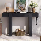 GDFStudio Sam 47.25 Rustic Minimalist Console Table with Hidden Drawer and Side Power Outlet