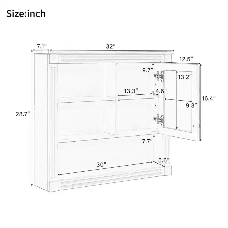 Mobile da Parete per Bagno CASAINC 32'' con Specchio, Ripiani Regolabili e 4 Ripiani per L'organizzazione