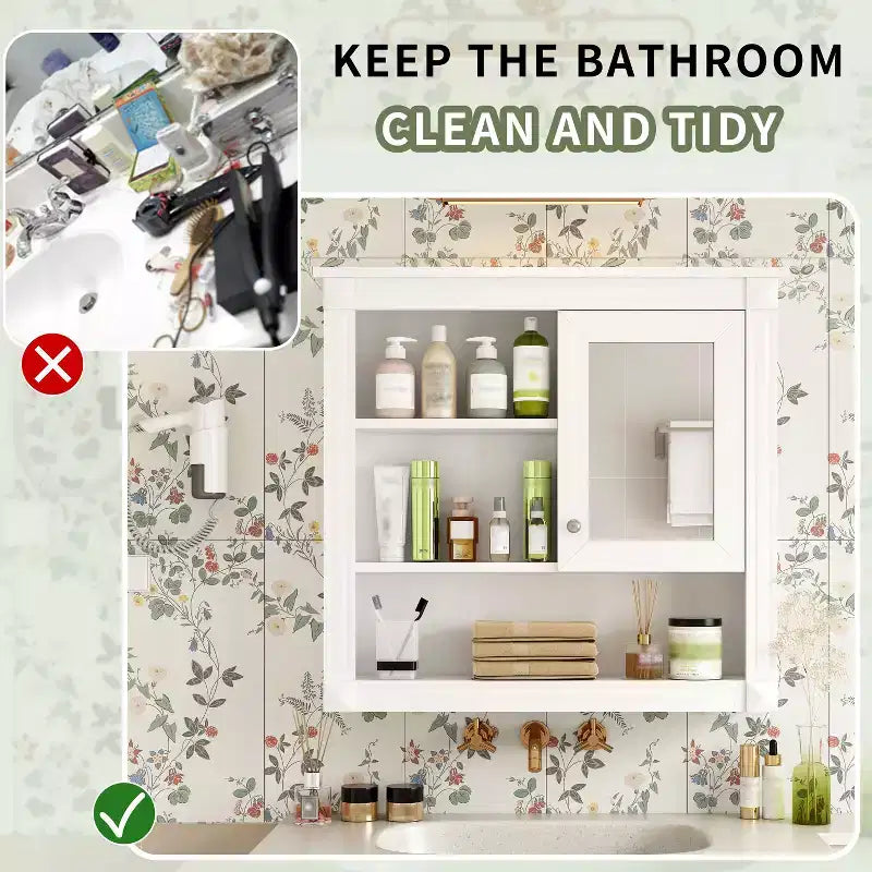 Mobile da Parete per Bagno CASAINC 32'' con Specchio, Ripiani Regolabili e 4 Ripiani per L'organizzazione