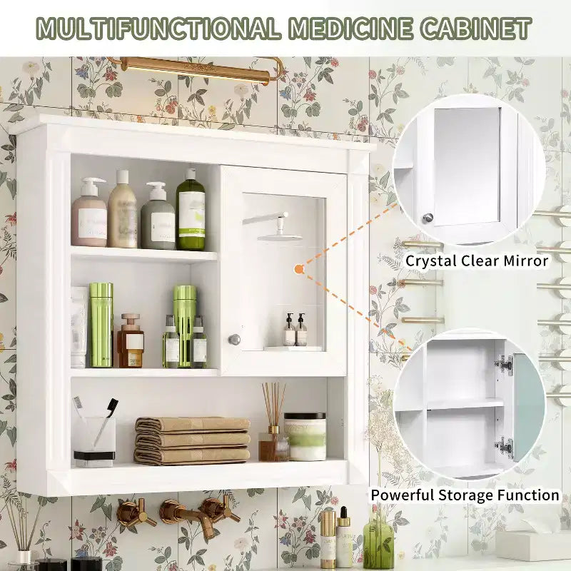 Mobile da Parete per Bagno CASAINC 32'' con Specchio, Ripiani Regolabili e 4 Ripiani per L'organizzazione