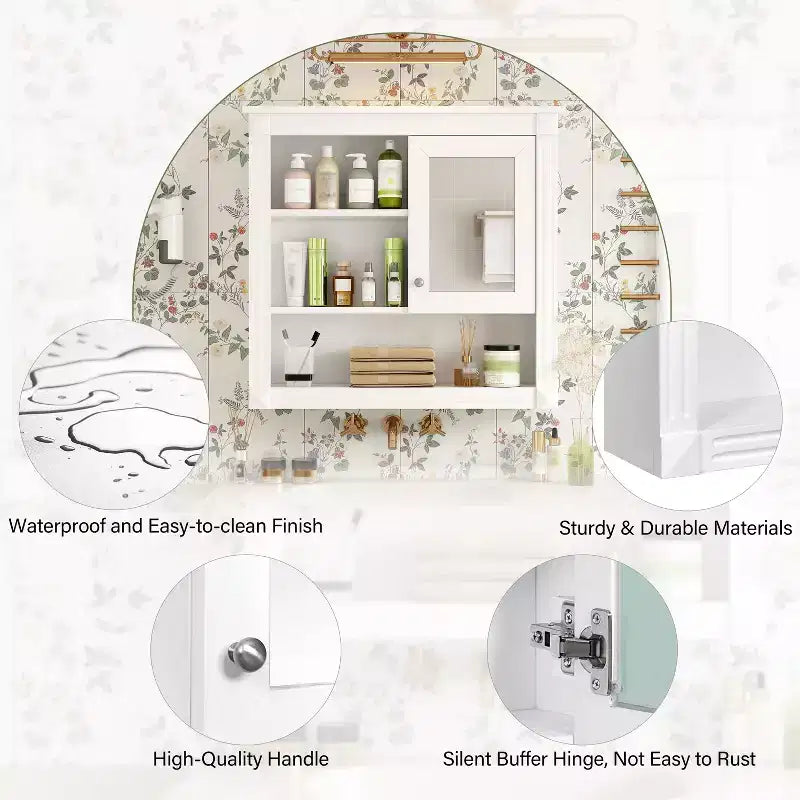 Mobile da Parete per Bagno CASAINC 32'' con Specchio, Ripiani Regolabili e 4 Ripiani per L'organizzazione