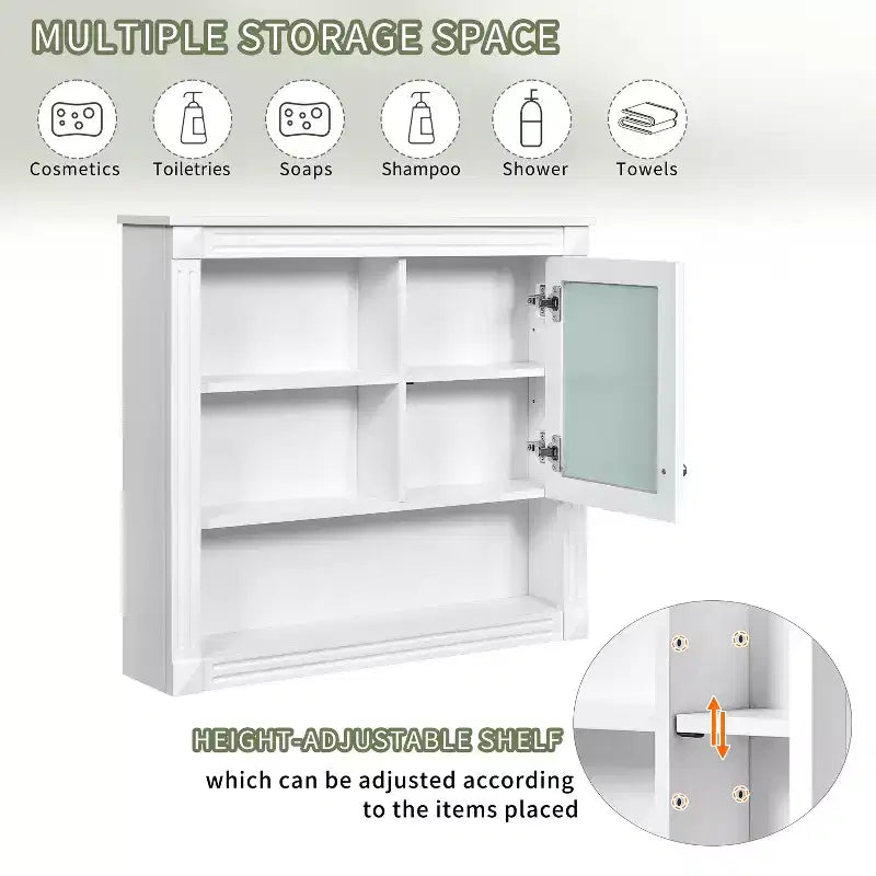 Mobile da Parete per Bagno CASAINC 32'' con Specchio, Ripiani Regolabili e 4 Ripiani per L'organizzazione