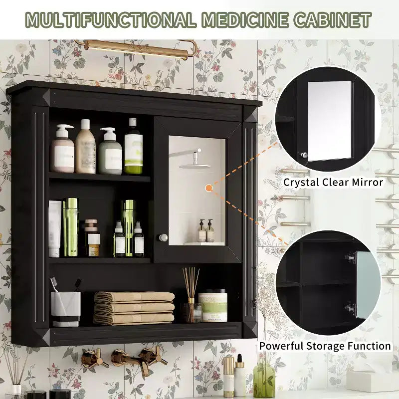 Mobile da Parete per Bagno CASAINC 32'' con Specchio, Ripiani Regolabili e 4 Ripiani per L'organizzazione