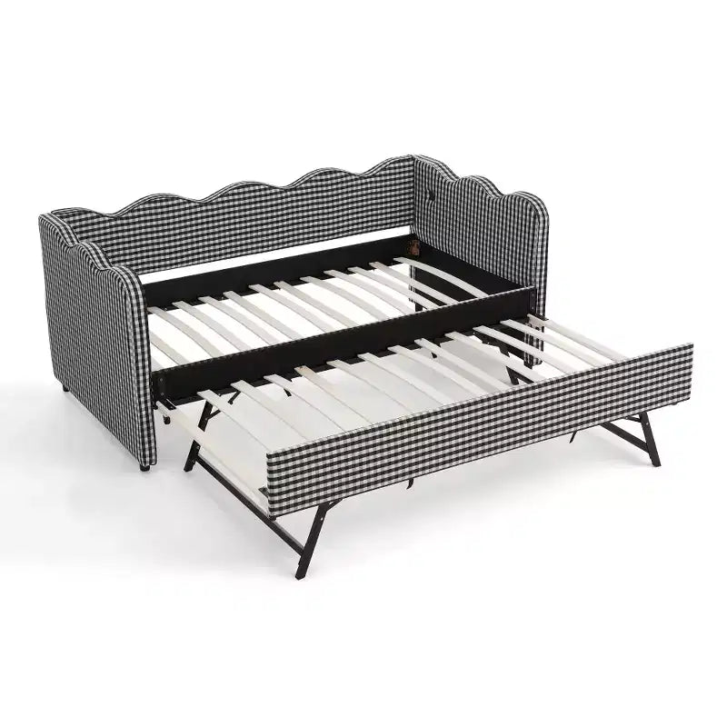 Zeus & Ruta Twin Daybed with Trundle & Wavy Headboard