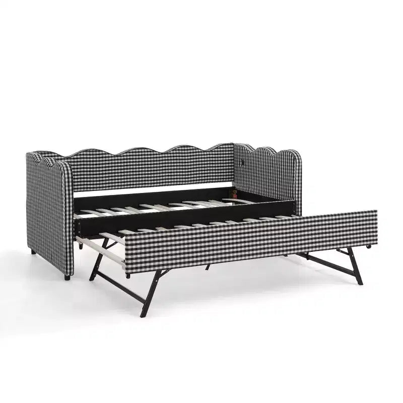 Zeus & Ruta Twin Daybed with Trundle & Wavy Headboard