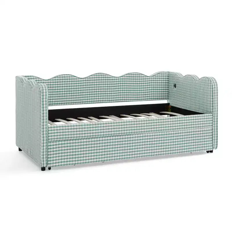 Zeus & Ruta Twin Daybed with Trundle & Wavy Headboard