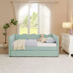 Zeus & Ruta Twin Daybed with Trundle & Wavy Headboard