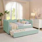 Zeus & Ruta Twin Daybed with Trundle & Wavy Headboard