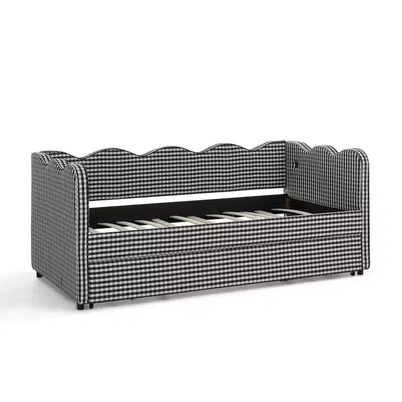 Zeus & Ruta Twin Daybed with Trundle & Wavy Headboard