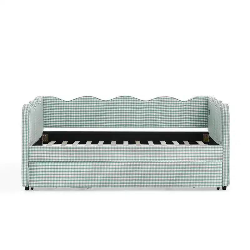Zeus & Ruta Twin Daybed with Trundle & Wavy Headboard