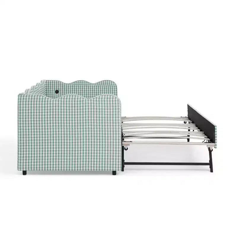 Zeus & Ruta Twin Daybed with Trundle & Wavy Headboard
