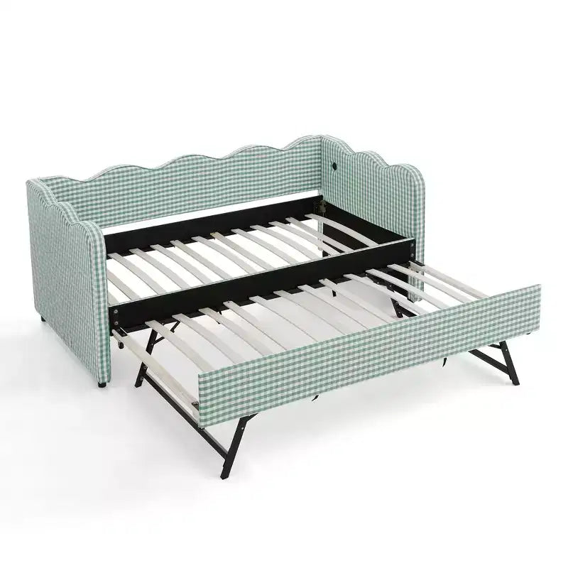 Zeus & Ruta Twin Daybed with Trundle & Wavy Headboard