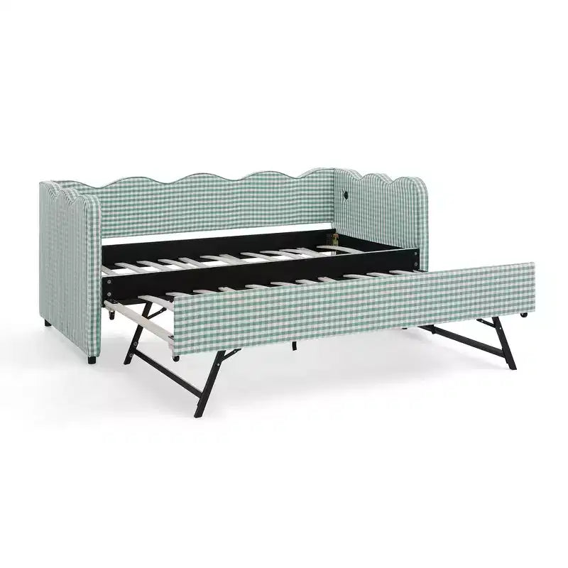 Zeus & Ruta Twin Daybed with Trundle & Wavy Headboard