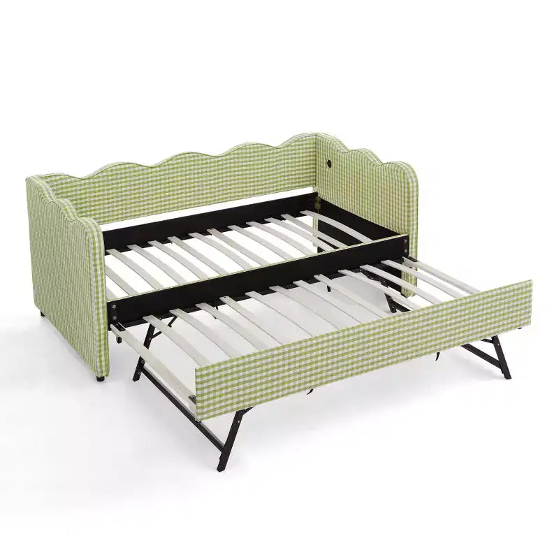 Zeus & Ruta Twin Daybed with Trundle & Wavy Headboard