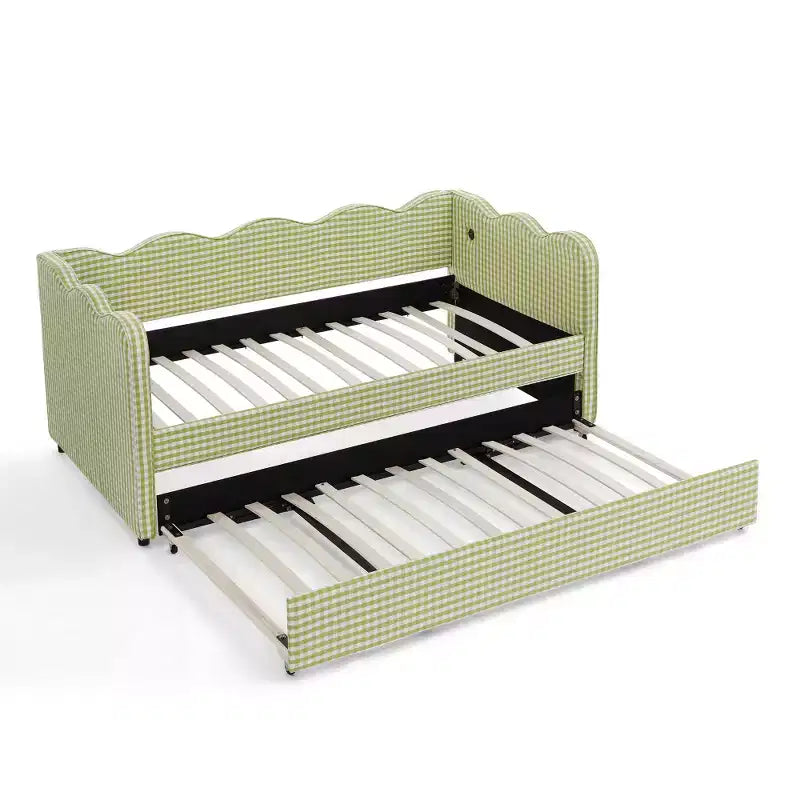 Zeus & Ruta Twin Daybed with Trundle & Wavy Headboard