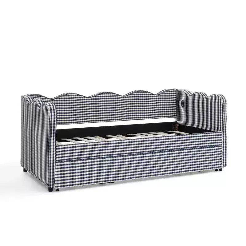 Zeus & Ruta Twin Daybed with Trundle & Wavy Headboard