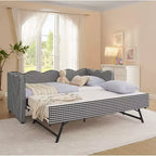 Zeus & Ruta Twin Daybed with Trundle & Wavy Headboard