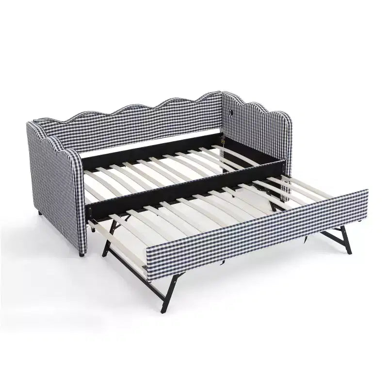 Zeus & Ruta Twin Daybed with Trundle & Wavy Headboard