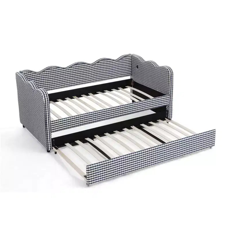 Zeus & Ruta Twin Daybed with Trundle & Wavy Headboard