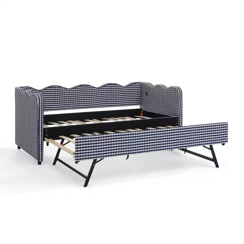 Zeus & Ruta Twin Daybed with Trundle & Wavy Headboard
