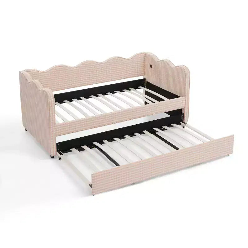 Zeus & Ruta Twin Daybed with Trundle & Wavy Headboard