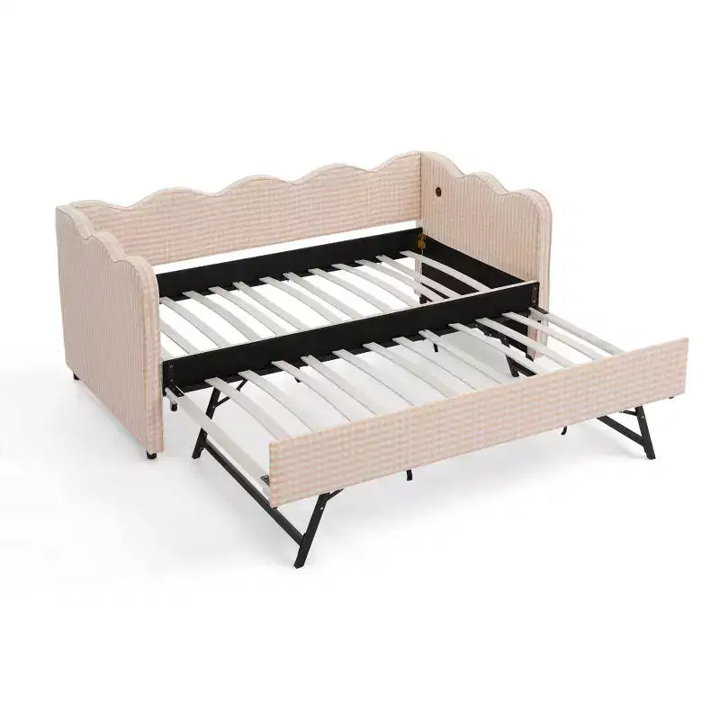 Zeus & Ruta Twin Daybed with Trundle & Wavy Headboard