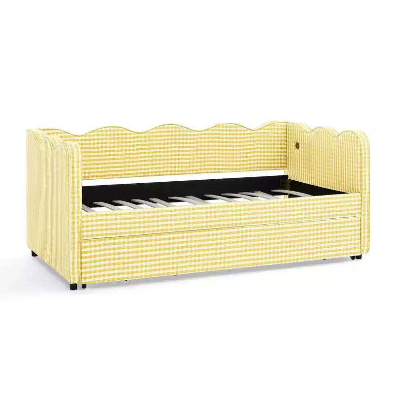 Zeus & Ruta Twin Daybed with Trundle & Wavy Headboard