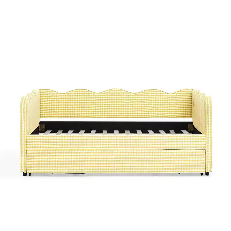 Zeus & Ruta Twin Daybed with Trundle & Wavy Headboard