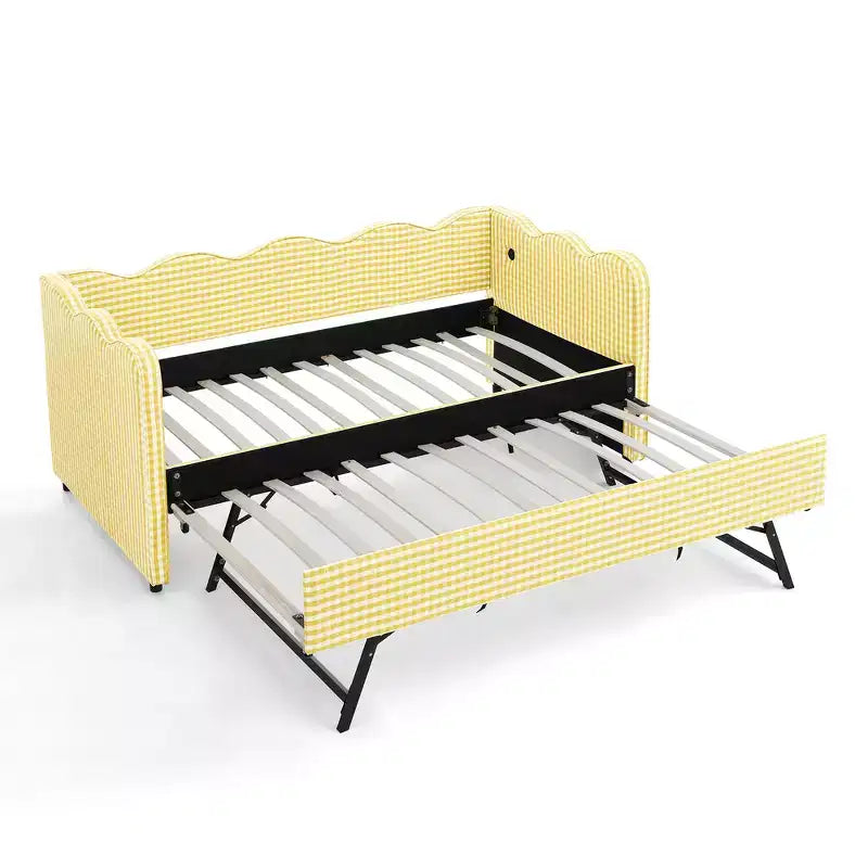 Zeus & Ruta Twin Daybed with Trundle & Wavy Headboard