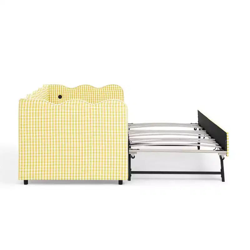 Zeus & Ruta Twin Daybed with Trundle & Wavy Headboard